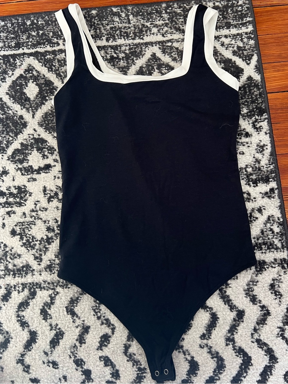 Abercrombie & Fitch Black Square neck Bodysuit with White Trim